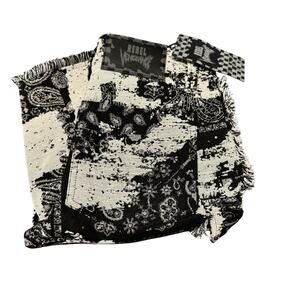 Rebel Vengeance Shorts Mens 28 (28x11 ACTUAL) Paisley Tapestry Frayed Hems NEW